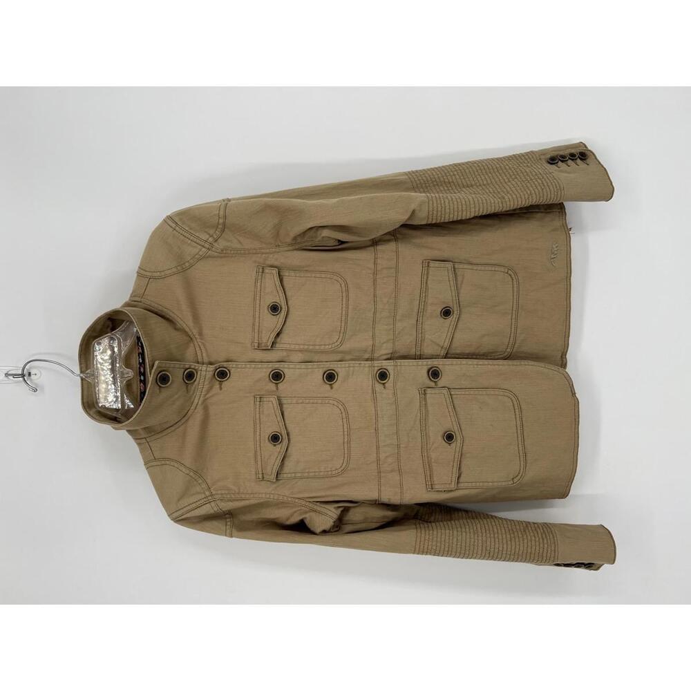 AMK Women's Tan Cotton Military‎ Style Jacket Size M Button Front Pockets